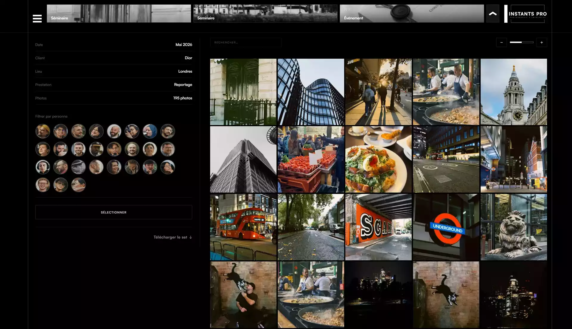 Aperçu d'une galerie privée InstantsPro : photos triées, prêtes à consulter.